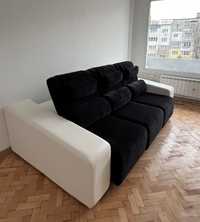 Разтегателен ъглов триместен диван в черно и бяло
