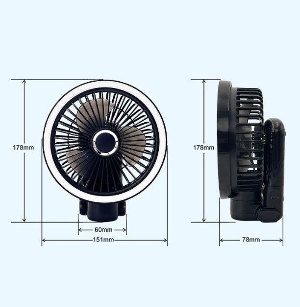 Преносим вентилатор GF12, акумулаторен вентилатор с нощна светлина, б