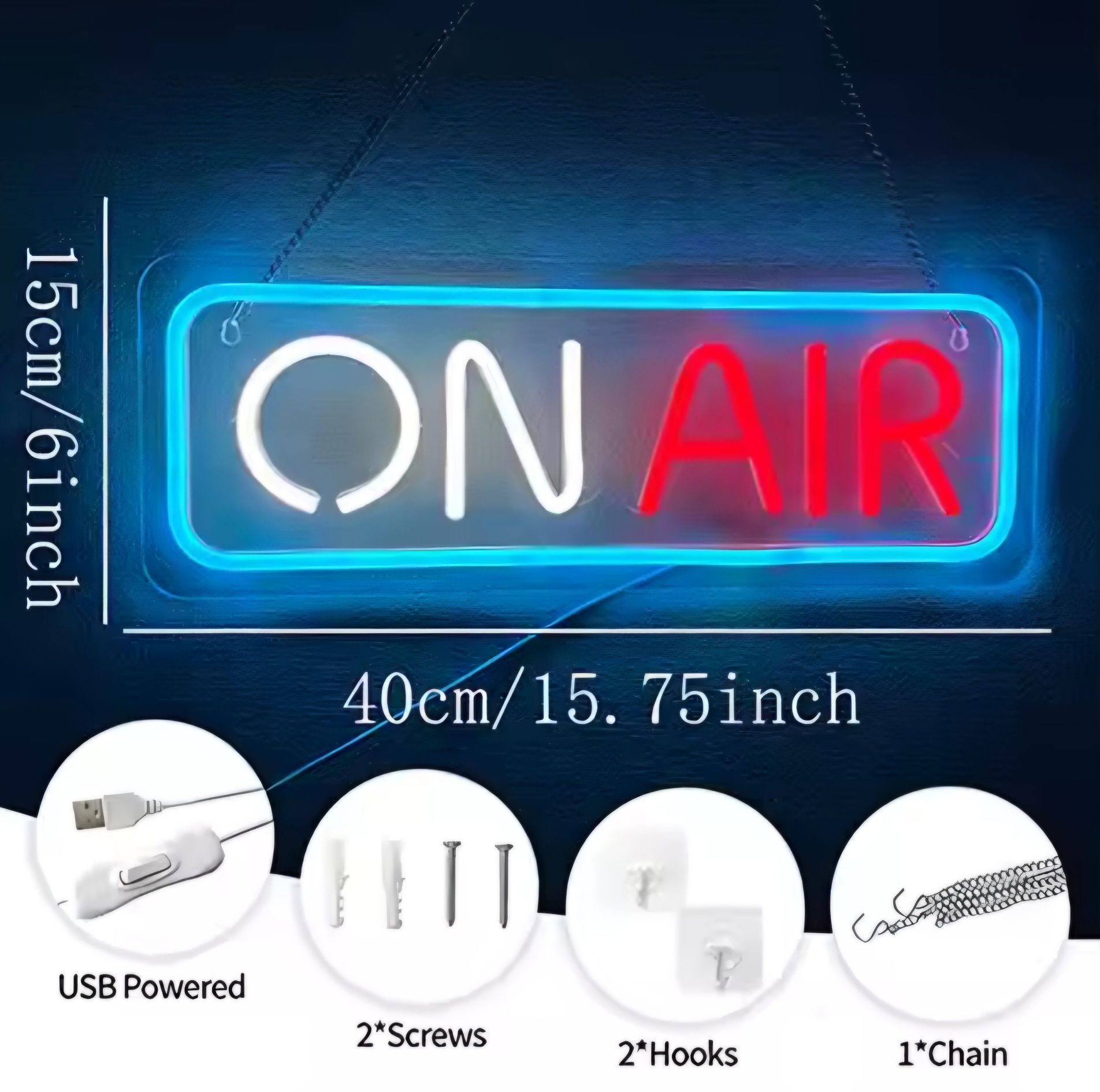 Led Neon "ON AIR" 3 culori, alb/rosu/albastru, decor game room, studio
