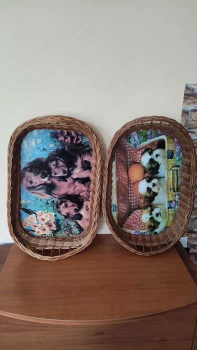 Два големи плетени панера/подноса с подсилено дъно