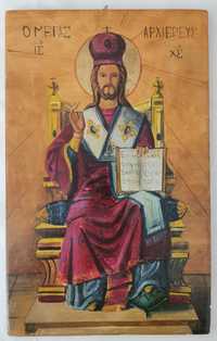 Icoana pictată pe lemn Domnul Isus Hristos Incoronat pe Tronul Lumii