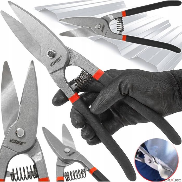 Foarfeca pentru taiat tabla, otel, cupru, inox, 30 cm, Verke