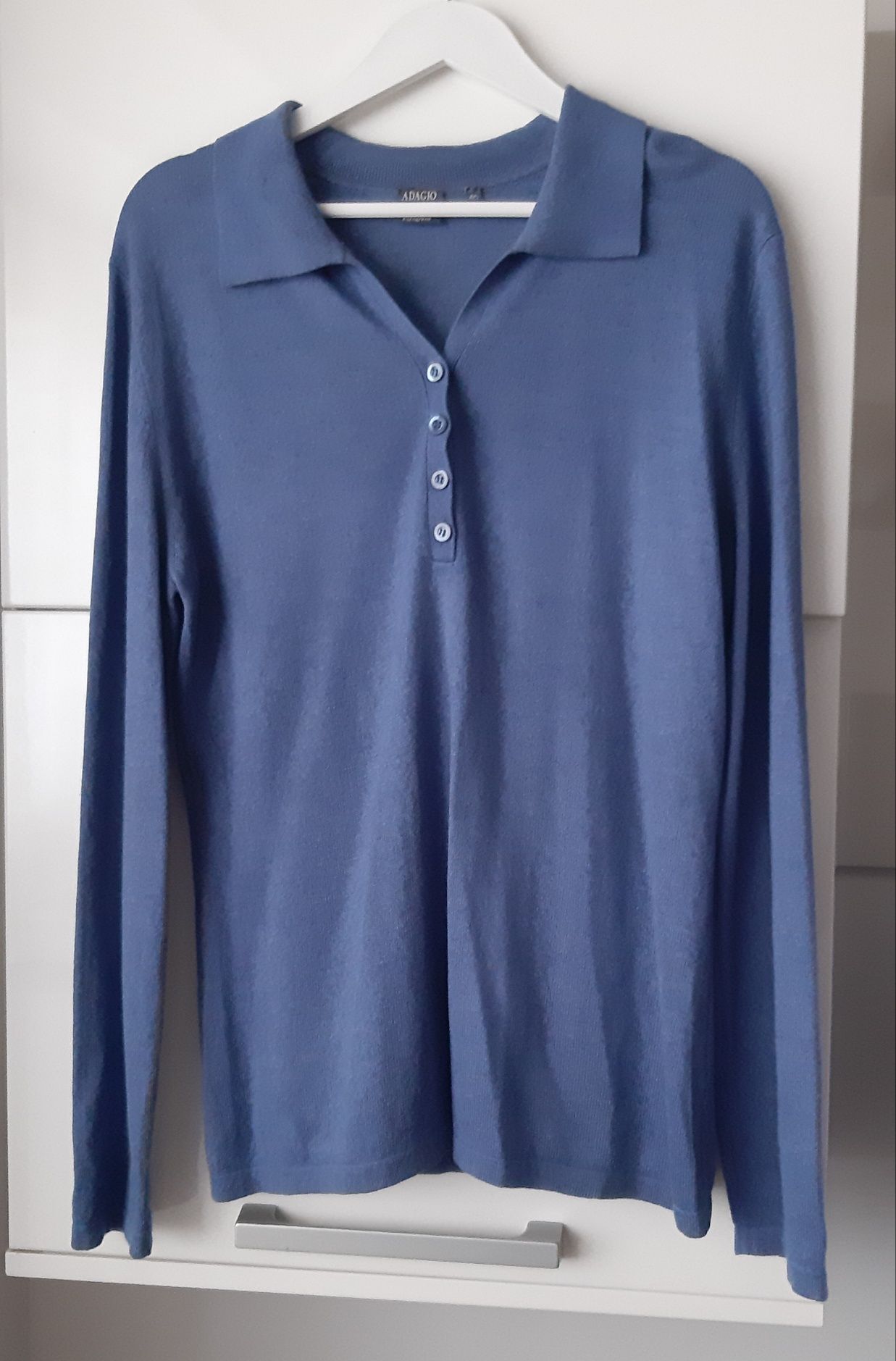 Pulover casmir si matase ,tip polo,bleu,superb,fin L