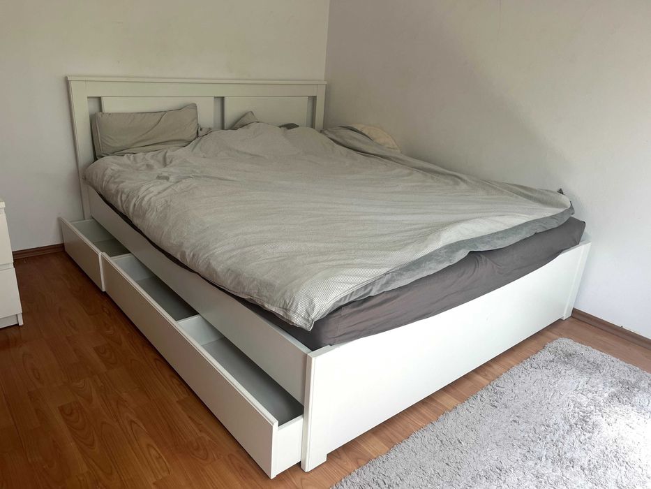 Cadru pat SONGESAND IKEA, 2 cutii depozitare, 140x200 cm + saltea JYSK