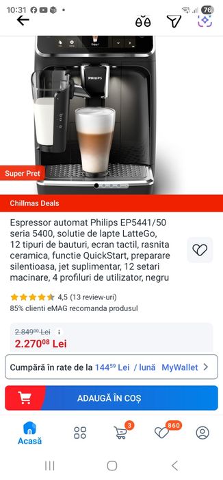 Espressor Phillips seria 5400 LatteGo