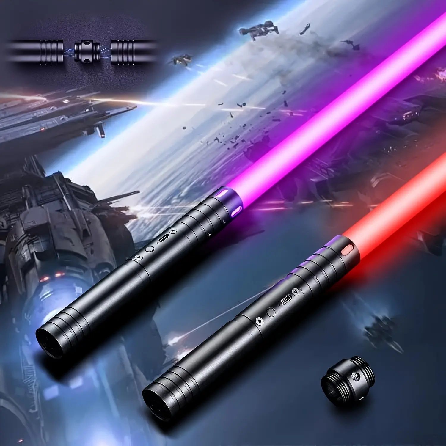 Set 2 sabii laser Star Wars, metalice 15 culori, sunete, 3 moduri