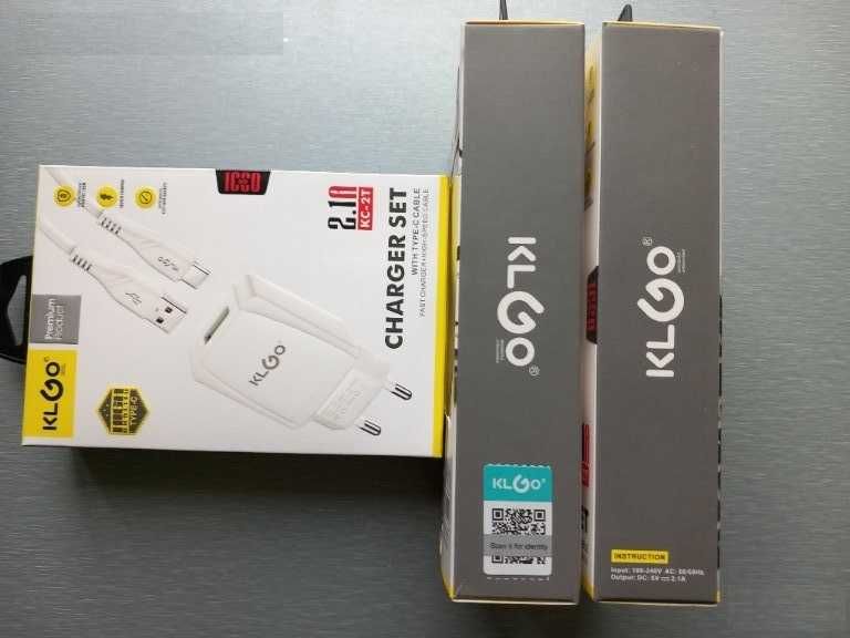 Универсално зарядно KLGO KC-2T, type C, fast charger+high speed кабел