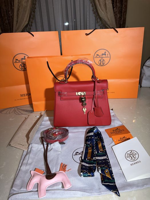 Geanta Hermes Kelly 25cm Red/accesorii gold