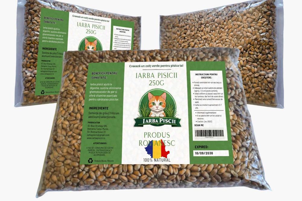 Iarba pisicii, seminte crestere verdeata pentru digestia piscii - 250g