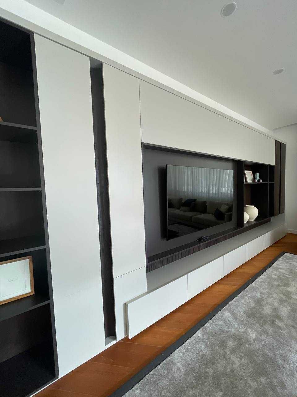 Встроенный шкаф под ТВ зону (МДФ) , серый цвет (850х240 см)
