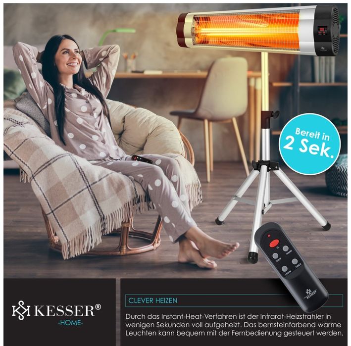 Инфрачервен нагревател KESSER 2500 вата с 3 степени и регулируема в-на