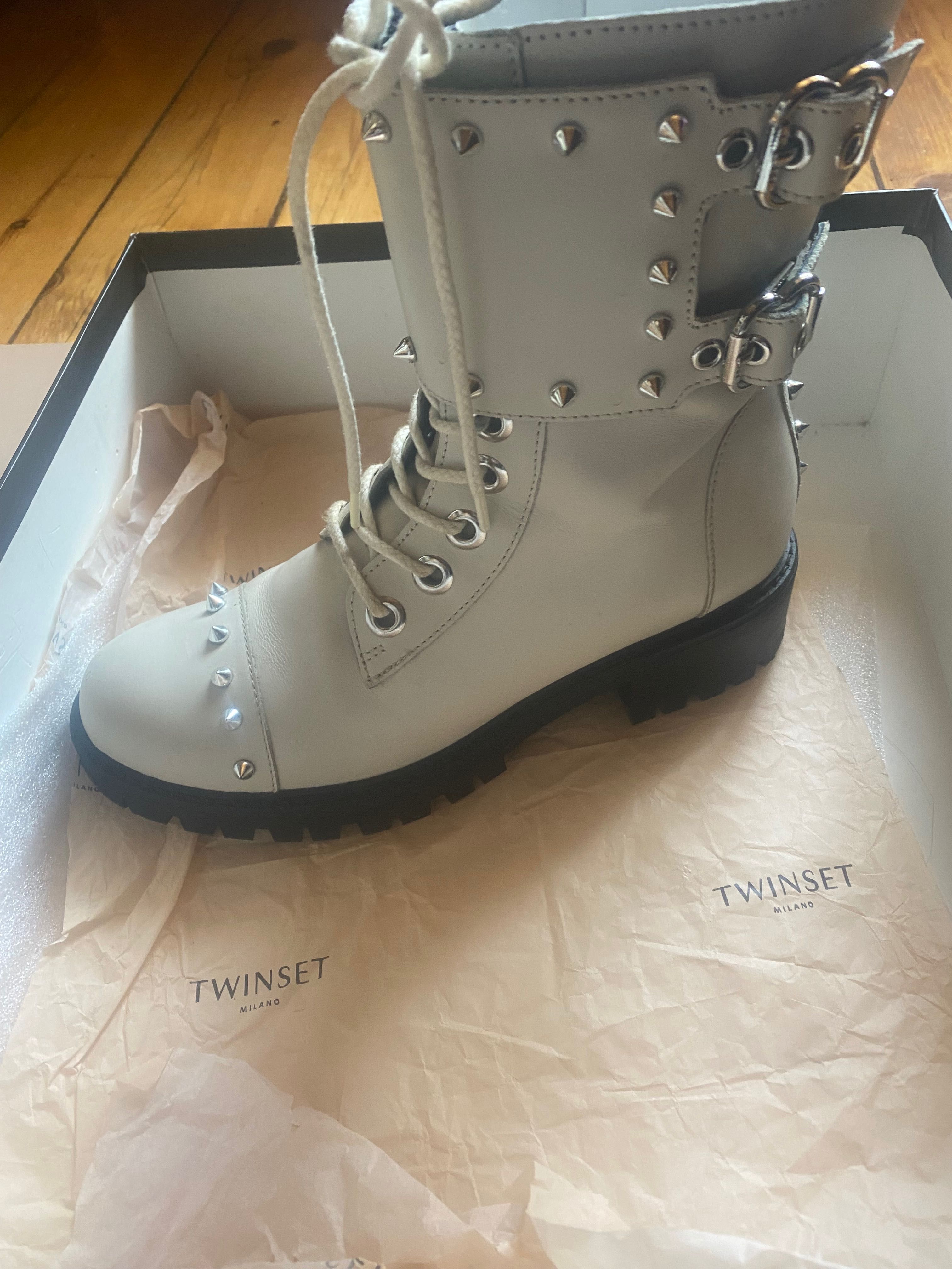 обувки twinset anfibio 37 кожени сиви с кутия