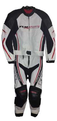 Combinezon / costum moto FLM din piele, din 2 piese (geaca + pantaloni