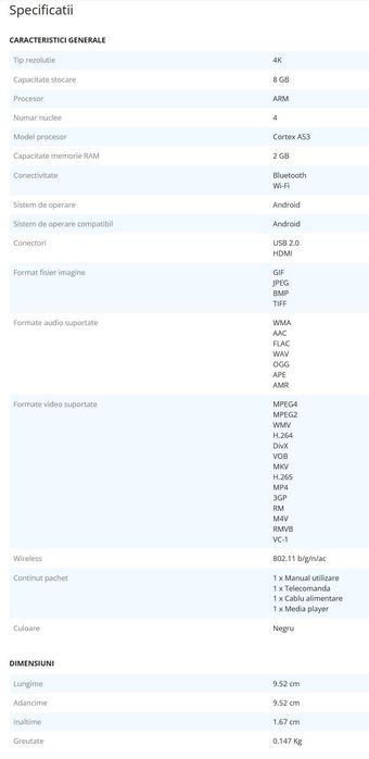 Mediaplayer Xiaomi MI TV Box S, 4K, HDR, Control Voce, Negru