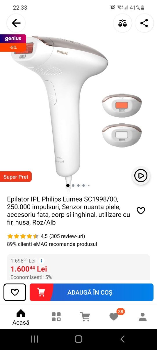 Epilator IPL Philips Advanced Lumea SC1998