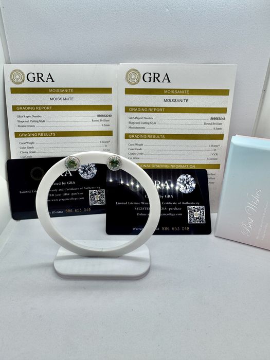 Сребърни обеци с мойсанит (Диамант) 1 карат