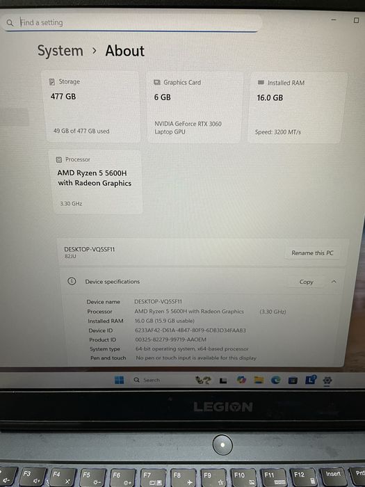 Laptop Gaming Legion 5, RTX 3060, Ryzen, 144Hz