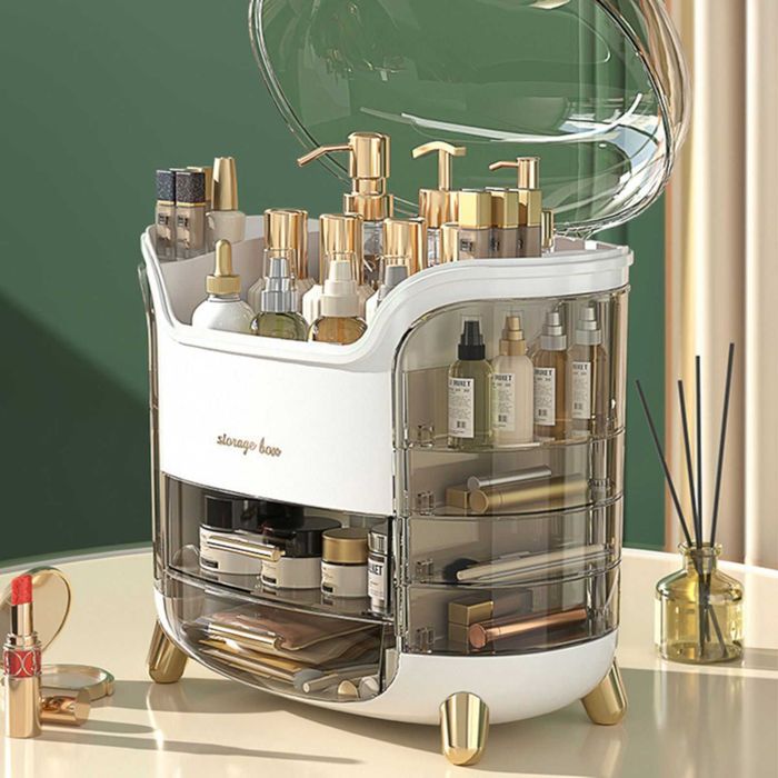 Organizator alb tip vitrina, pentru produse cosmetice, 9 compartimente