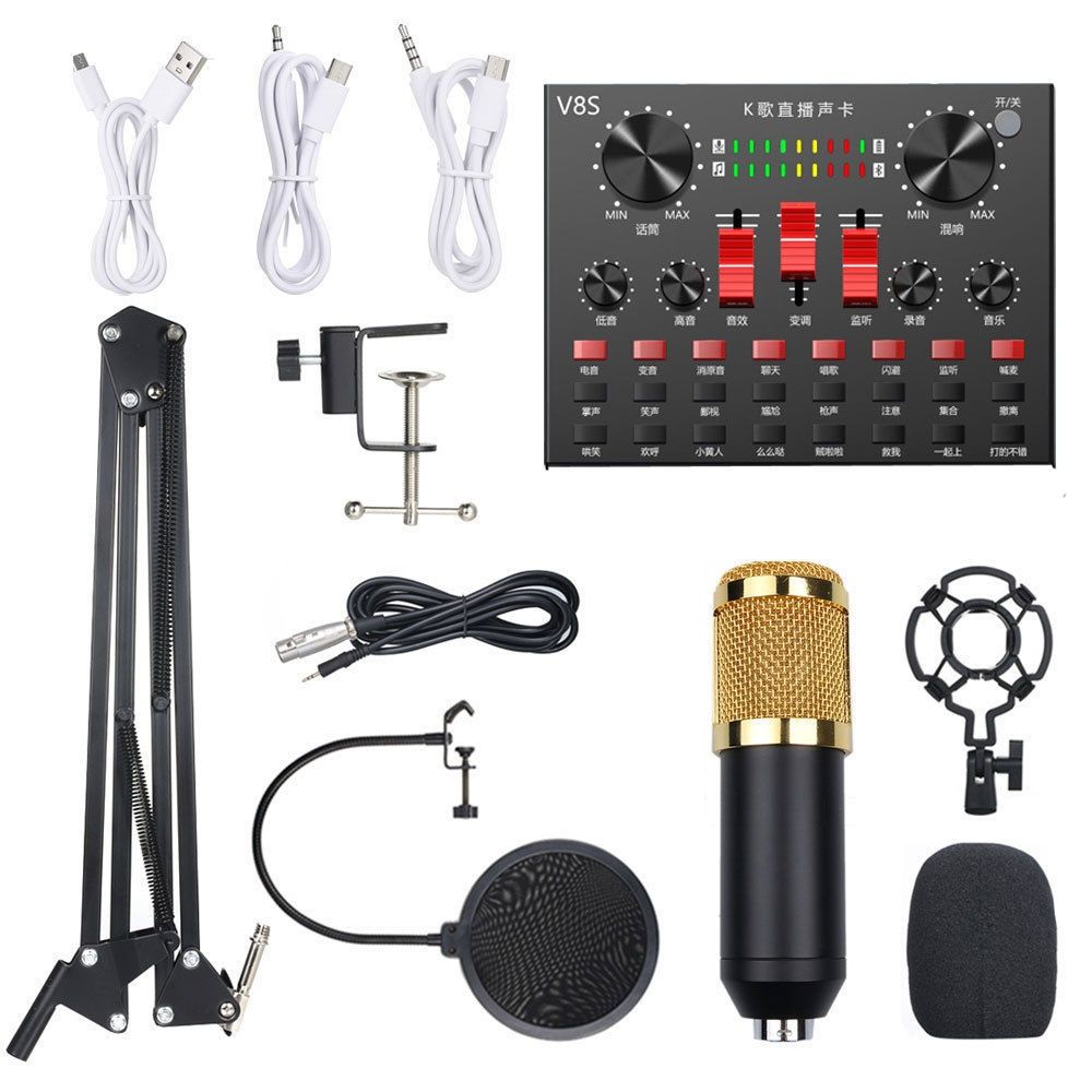 Bm800 Studiya mikrofoni VA V8 super audio kartani komplekt yangi