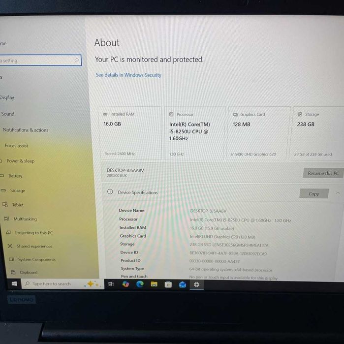 Intel i5-8250u, 16GB RAM, 15.6''FHD Lenovo ThinkPad E580, 256GB NVMe