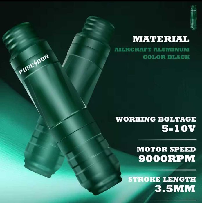 Kit de tatuat profesional POSEIDON, complet cu tus, ace si geanta