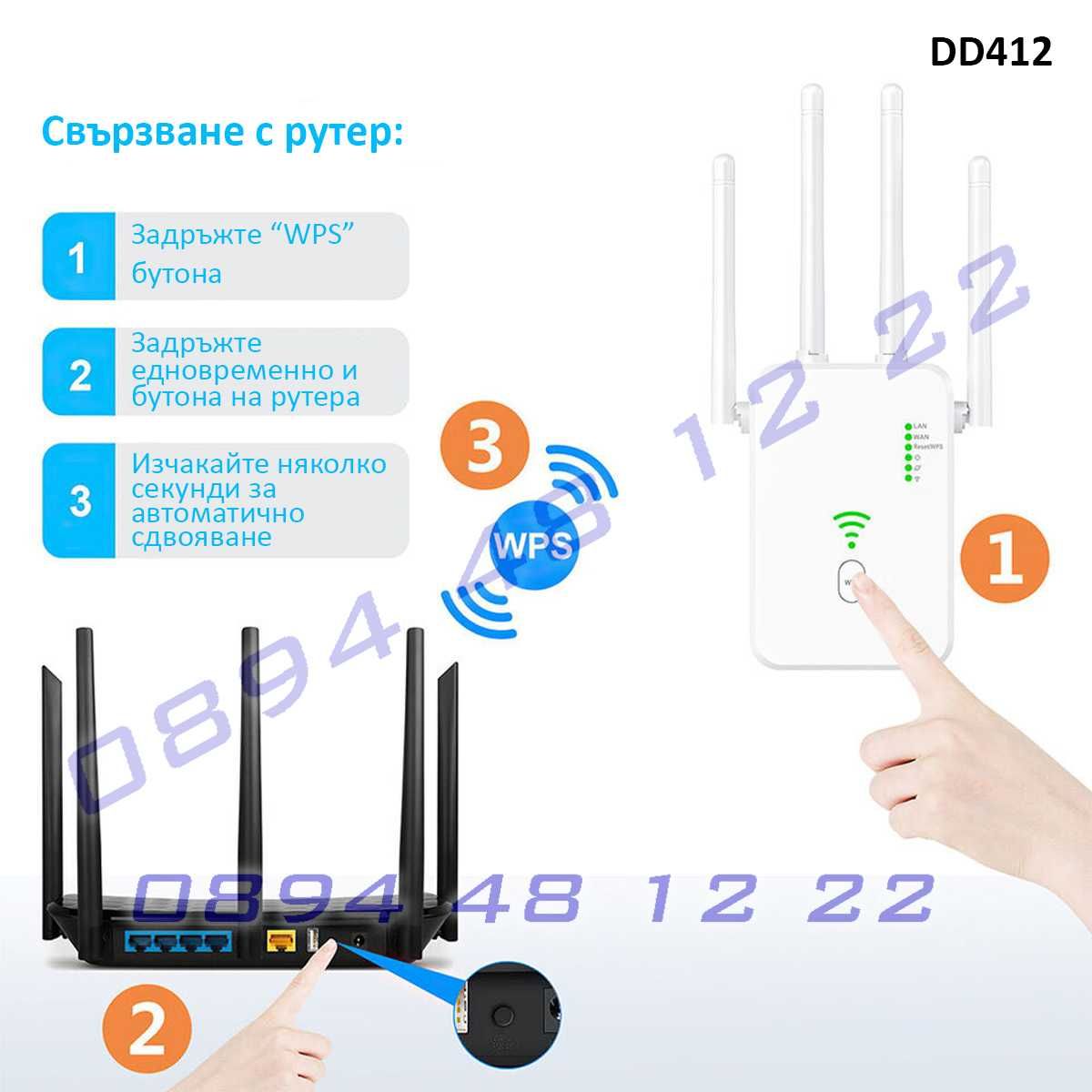 Усилвател интернет обхват WiFi репитър 2.4G 5G удължител сигнал
