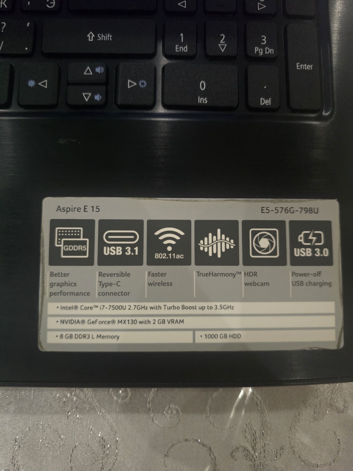 Acer Aspire E 15 i7 7500U 1 TB HDD/128 GB SSD