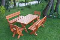 Set mobiler gradina, lemn, culoare cires, masa, 2 bancute, 2 scaune