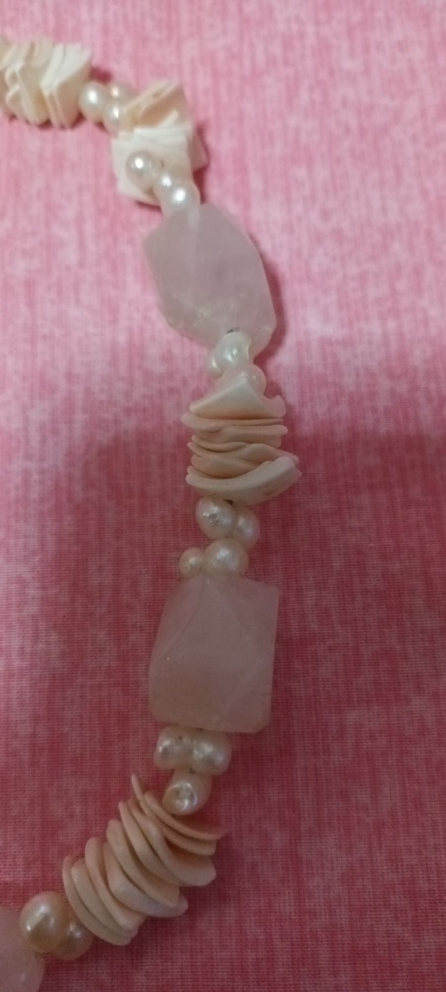 Colier perle naturale,cuart roz si argint