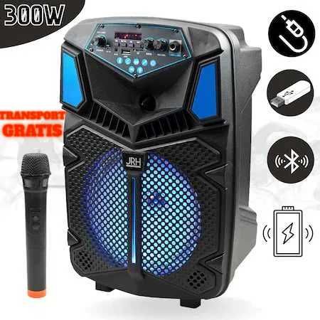 Boxa portabila JRH 300W Bluetooth Microfon Difuzor20cm TransportGRATIS