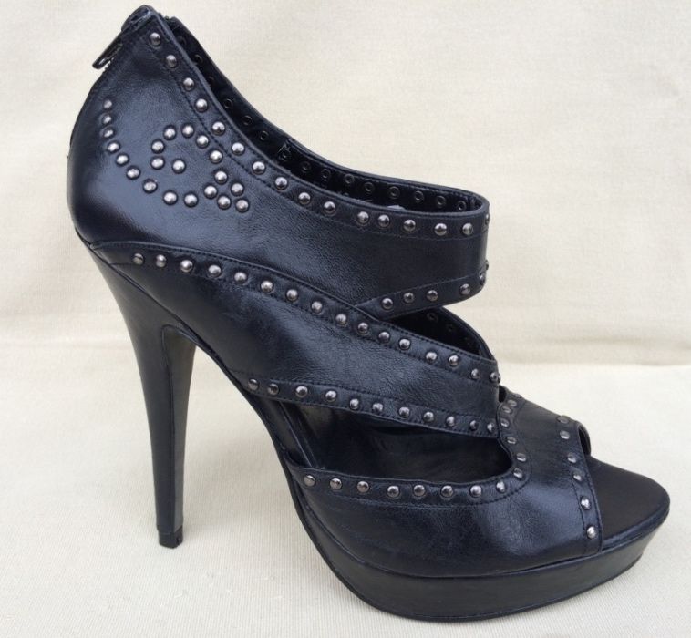 CINTI Sandale Chic/Cocktail Dama Stiletto Negru Studded Piele Italia