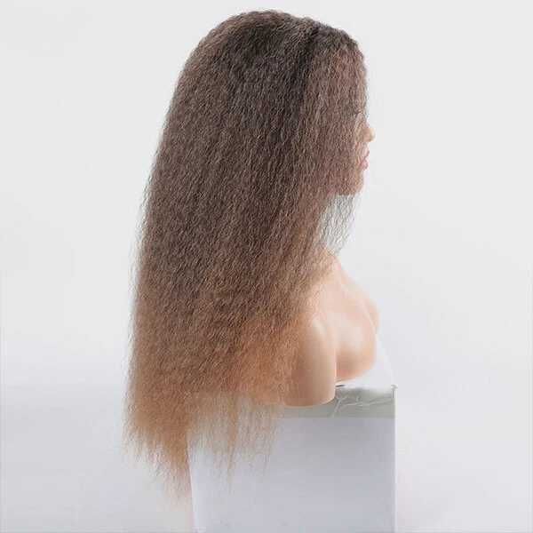 Kinky къдрава обемна омбре кафява перука на път с по-светли краища