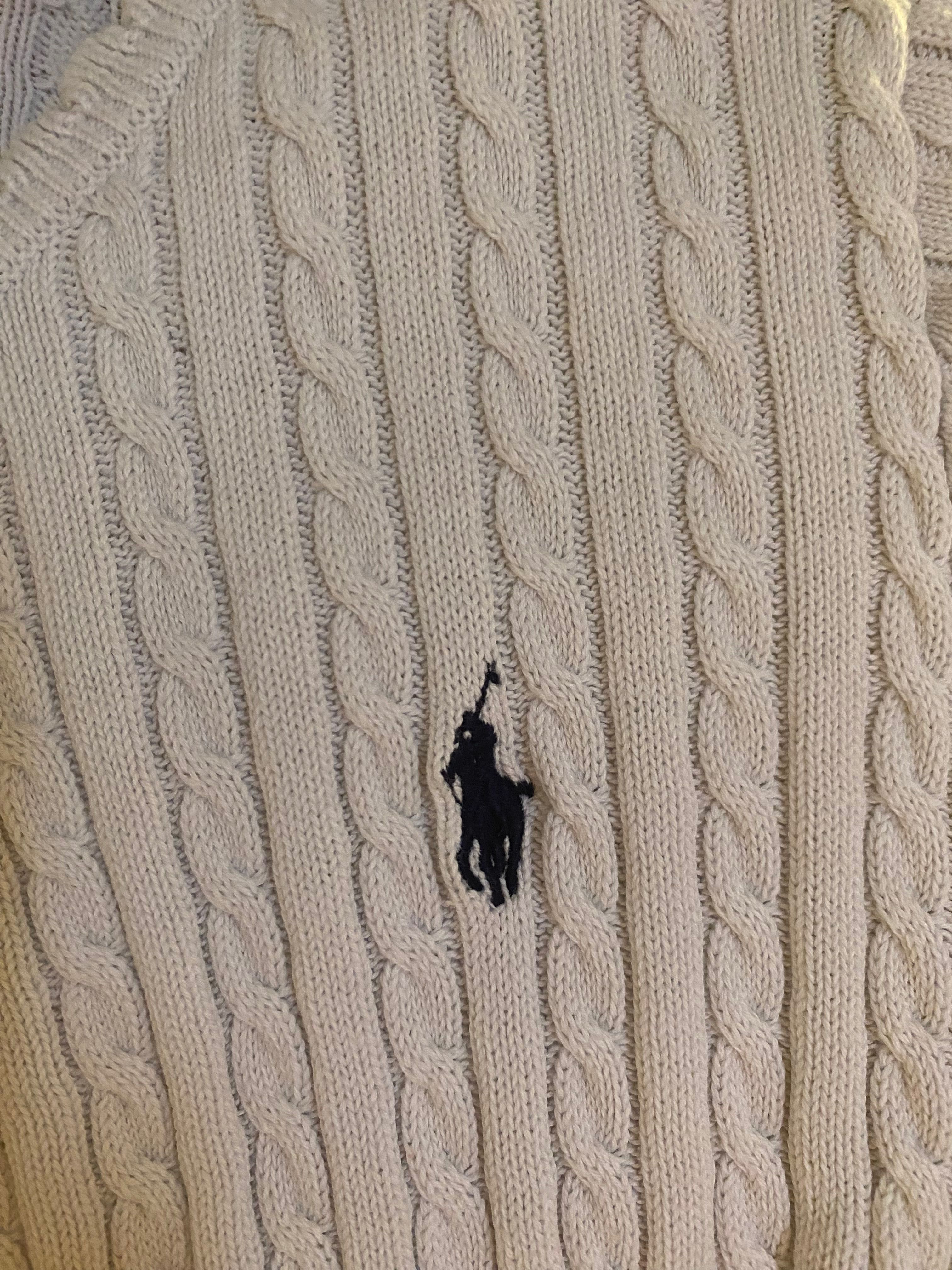 Pulover Polo Ralph Lauren, bumbac, alb, fete, nasturi, 8-10 ani