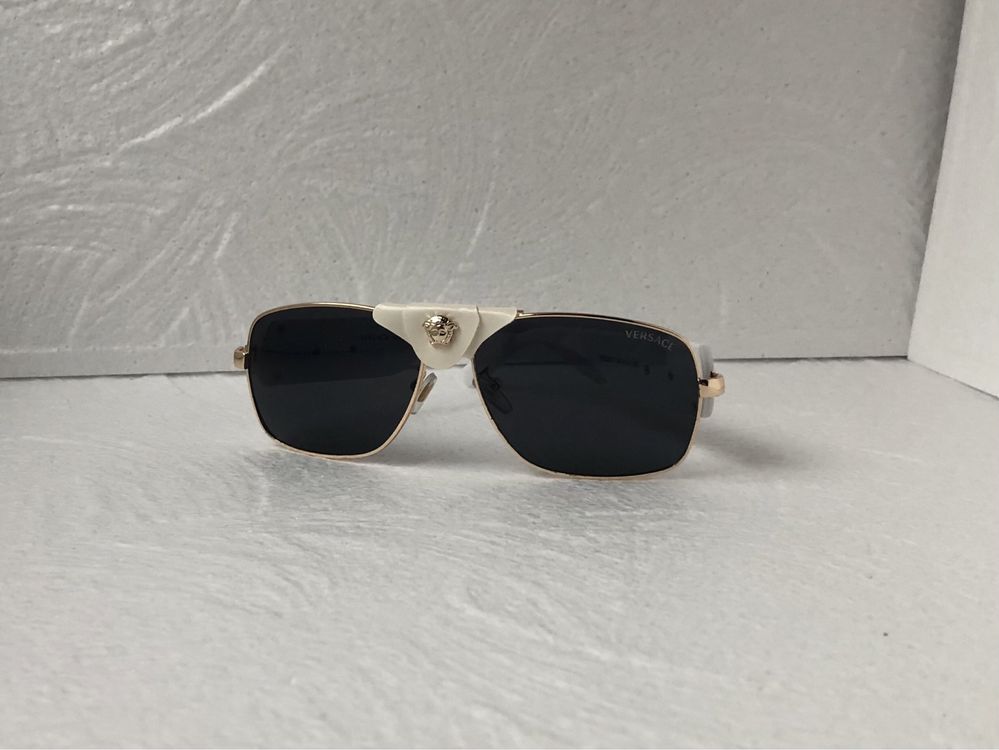 Versace Дамски Мъжки слънчеви очила маска бели чернис кожа VE 2207
