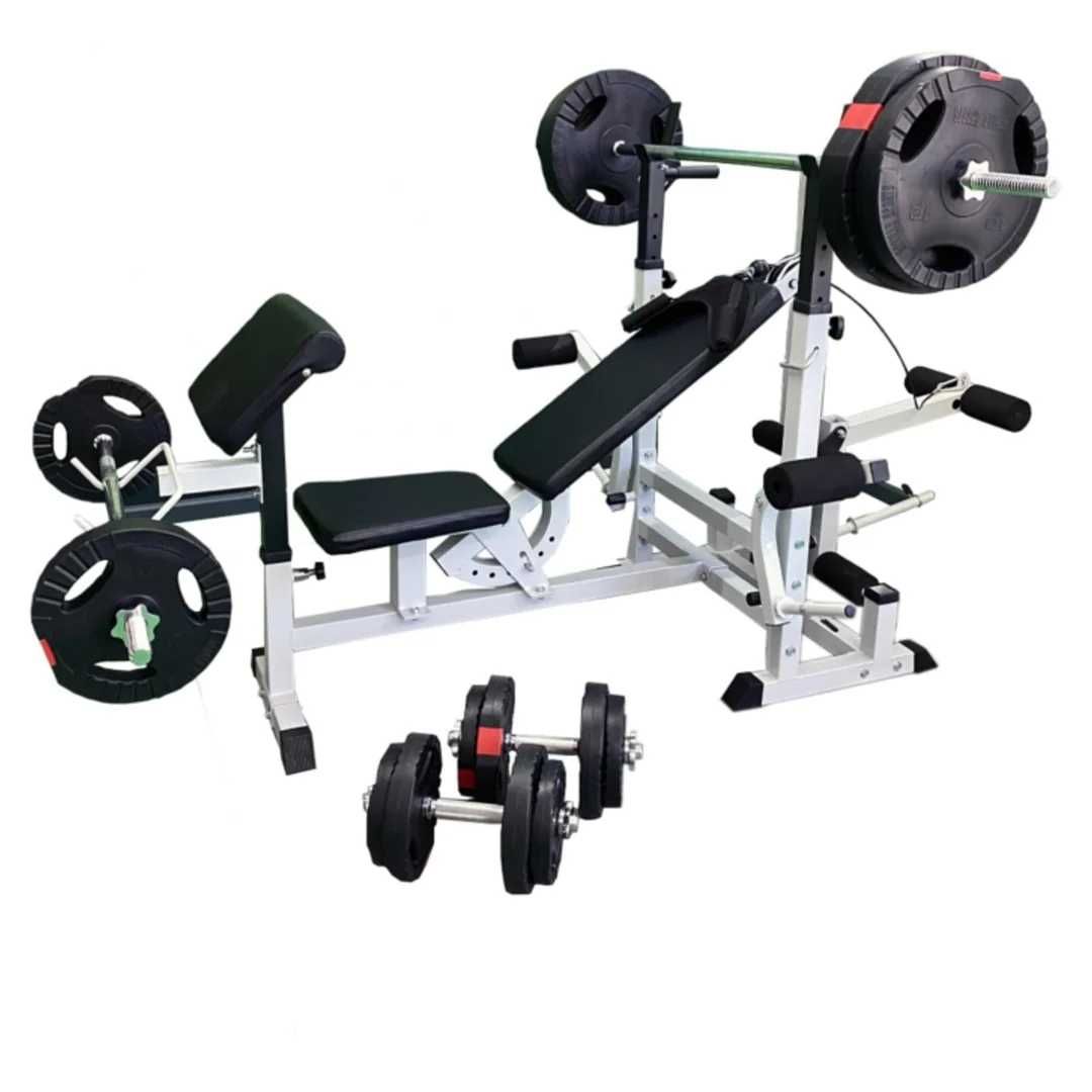Banca Multifunctionala + Set Greutati 100 KG, ALBA/NEAGRA