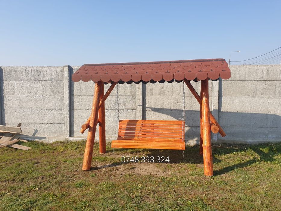 Balansoar  leagan  lemn  rotund  rustic  din bușteni