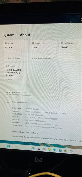 Pc, HP Pavilion Gaming  i5-9500,16gb ram, GTX1050, 1tera