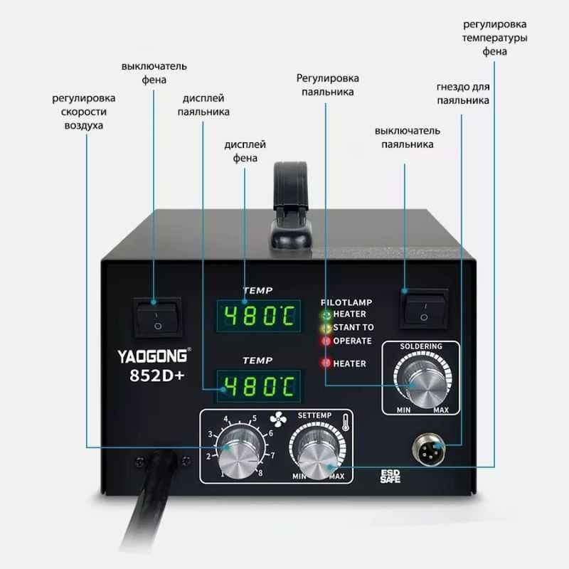 Компрессорная паяльная станция YAOGONG 852D+