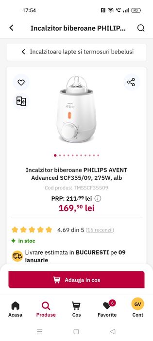 Incalzitor biberoane PHILIPS AVENT Advanced SCF355/09, 275W, alb