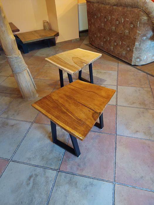 Masa cafea stejar și picioare metalice reglabile