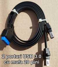 Port dublu USB 3.0, montare tip panou cu mufa 20 pini