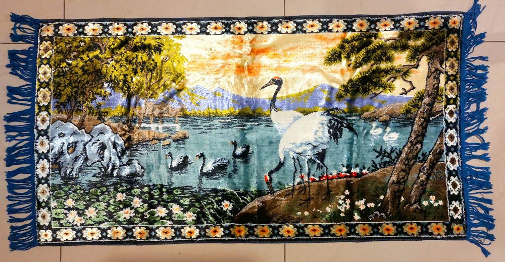Carpeta persana vintage cu berze și lebede Swan 50×100