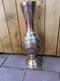 Vaza vintage din bronz gravat și pictat manual