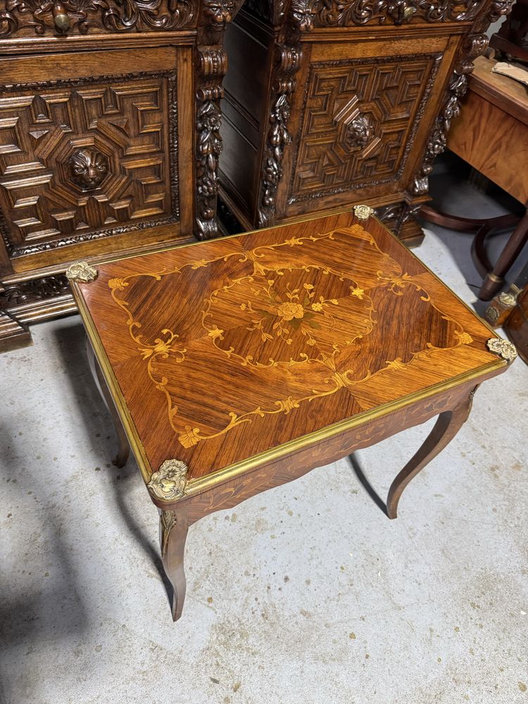 Masa de joc stil Louis XV din lemn cu intarsii si ornamente bronz