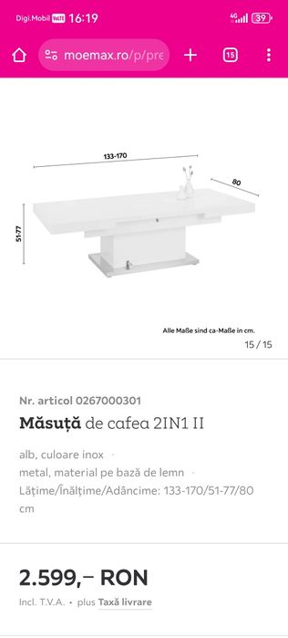 Masa extensibila alb lucios moemax