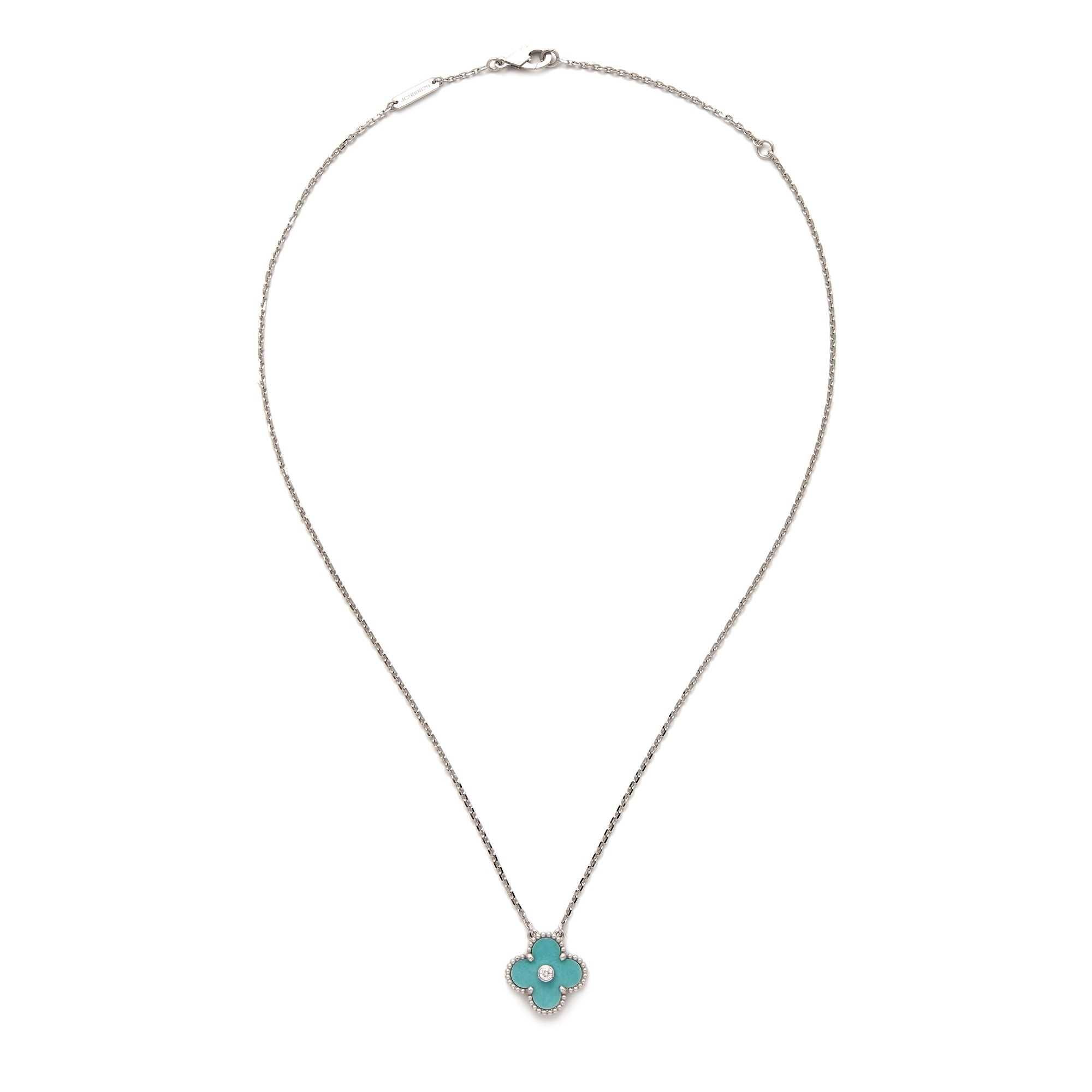 Van Cleef & Arpels VCA Silver Turquoise Diamond Alhambra Дамско Колие