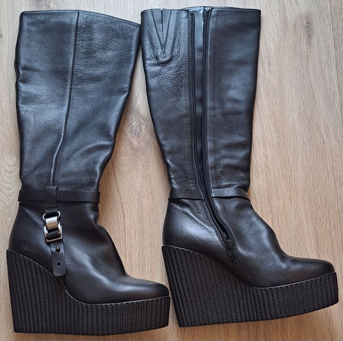 Дамски ботуши Navvi, естествена кожа, висока платформа 11.5 см