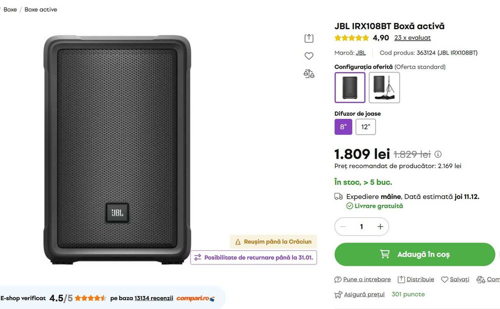 boxa activa JBL irx 108 bt la cutie