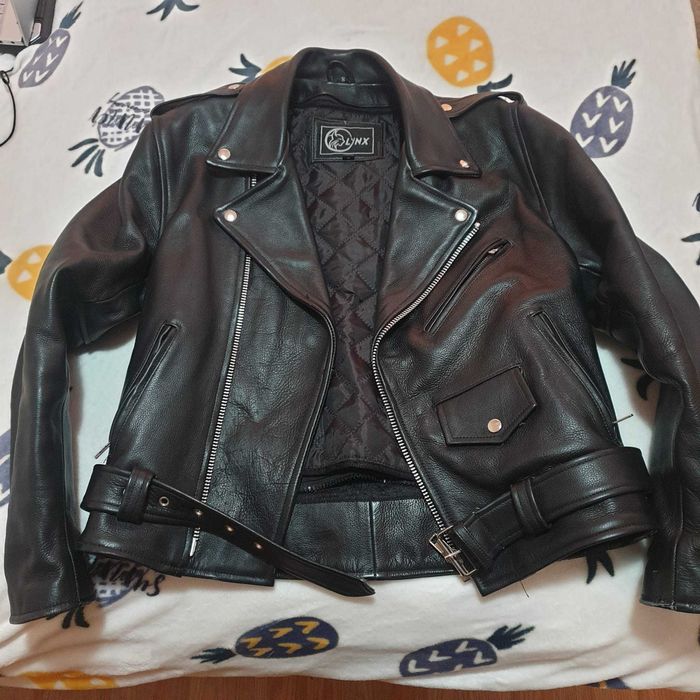 Geaca rock/moto din piele naturala | Baieti | Fermoar si curea -