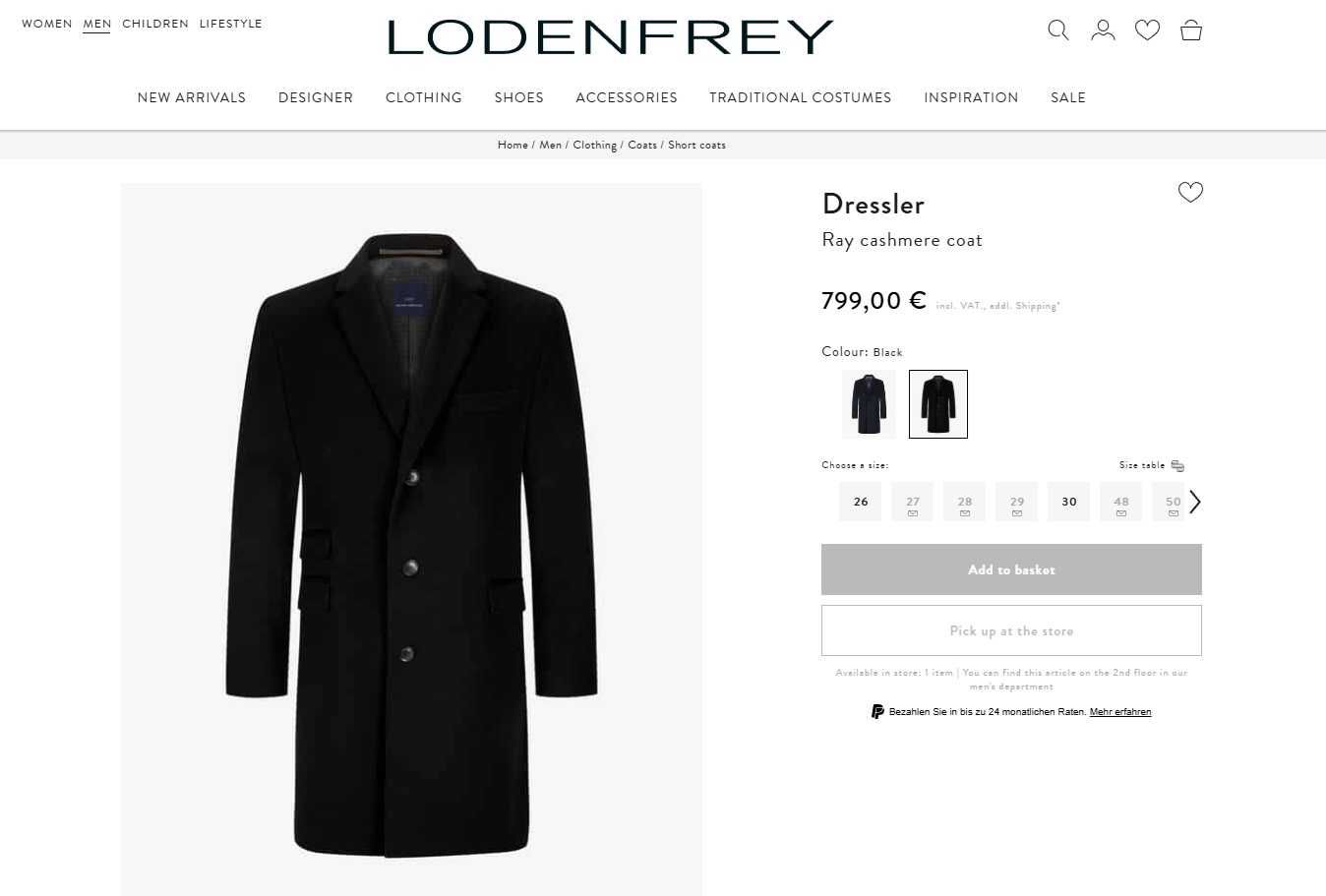 Palton de lux 54 XXL casmir Eduard Dressler NOU 100% casmir negru